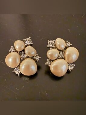 Monet Vintage Pearl Cluster Faux-Pearl & Crystal Stud Earrings - Cream